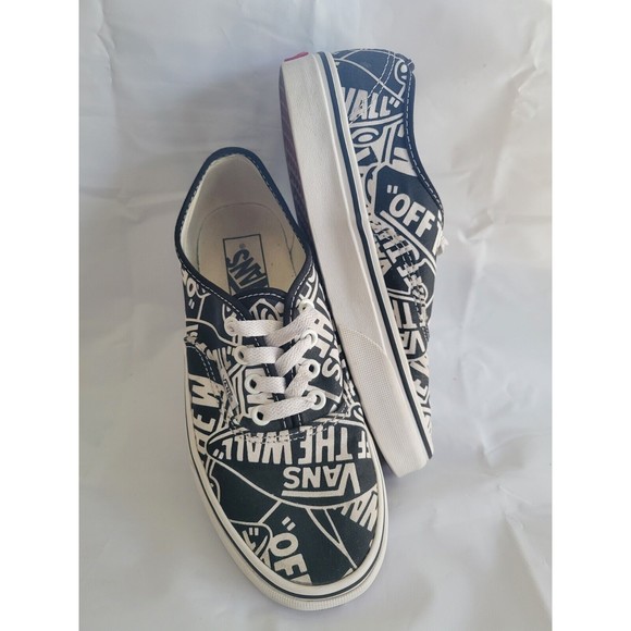 Vans Shoes - Vans Off The Wall Women 7 Men 5.5 Logo All Over Print Shoes 721356 Black White